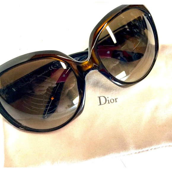 CHRISTIAN DIOR ICONIC GLOSSY SUNGLASSES OVERSIZED CLEAR BROWN - Picture 8 of 11
